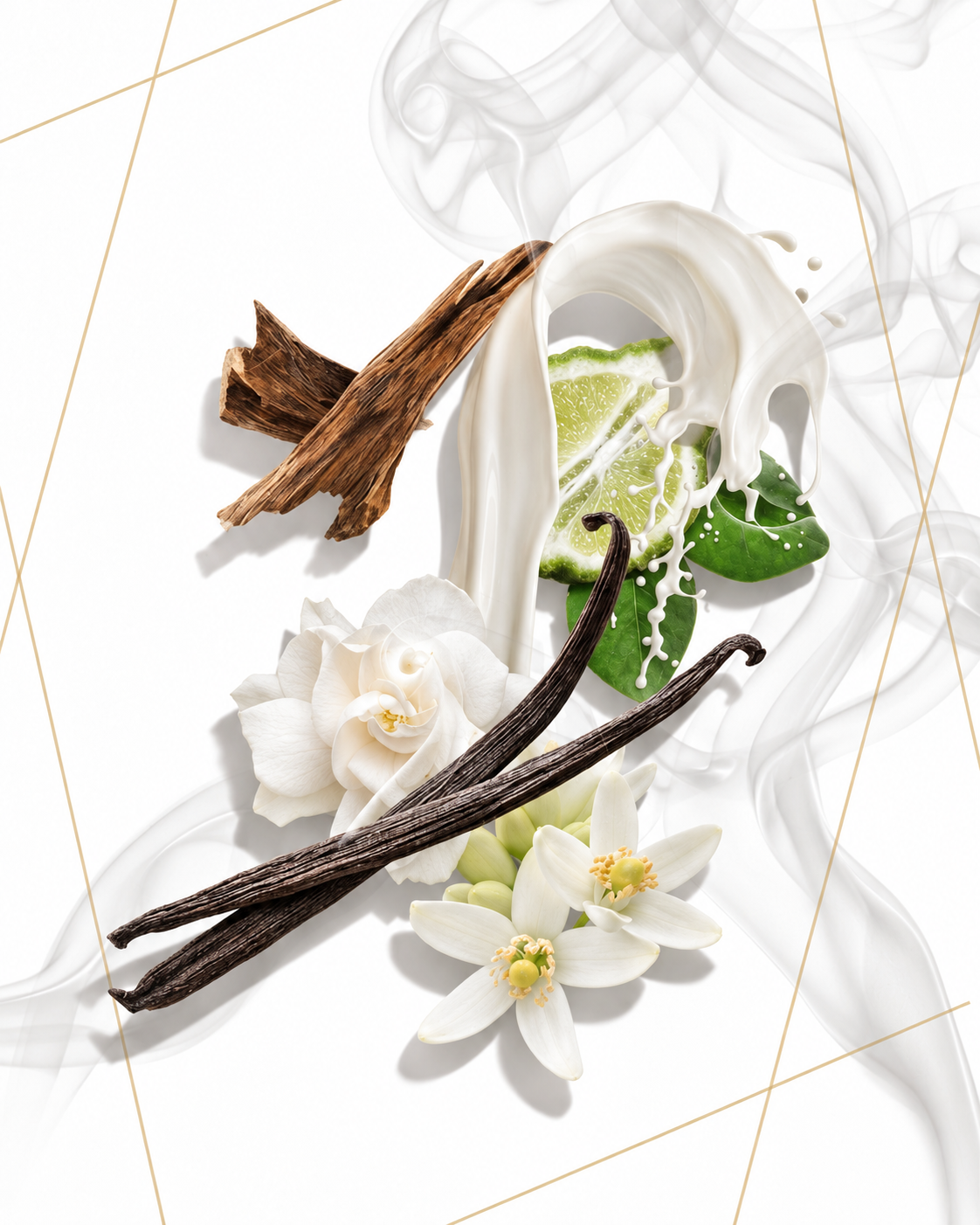 Scent notes of Am Muse eau de parfum by AromaMeta — oolong tea, bergamot, osmanthus, milk, gardenia, orange blossom, vanilla, white musk
