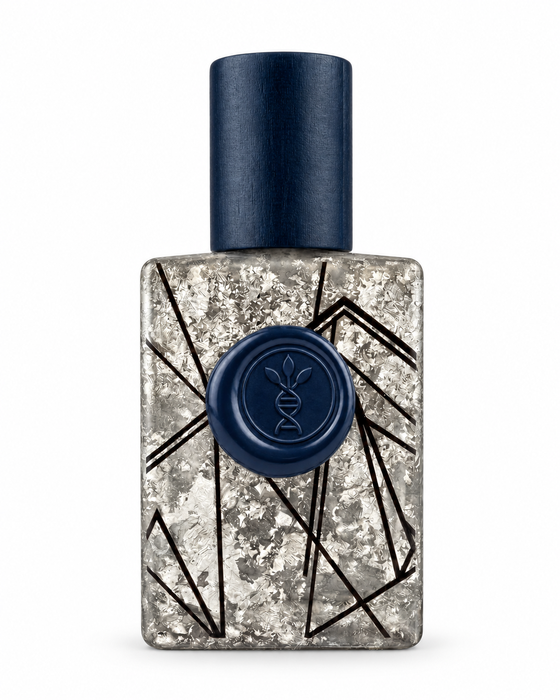 Cotton Air eau de parfum by AromaMeta — 30 ml silver-leaf bottle with navy cap, front view