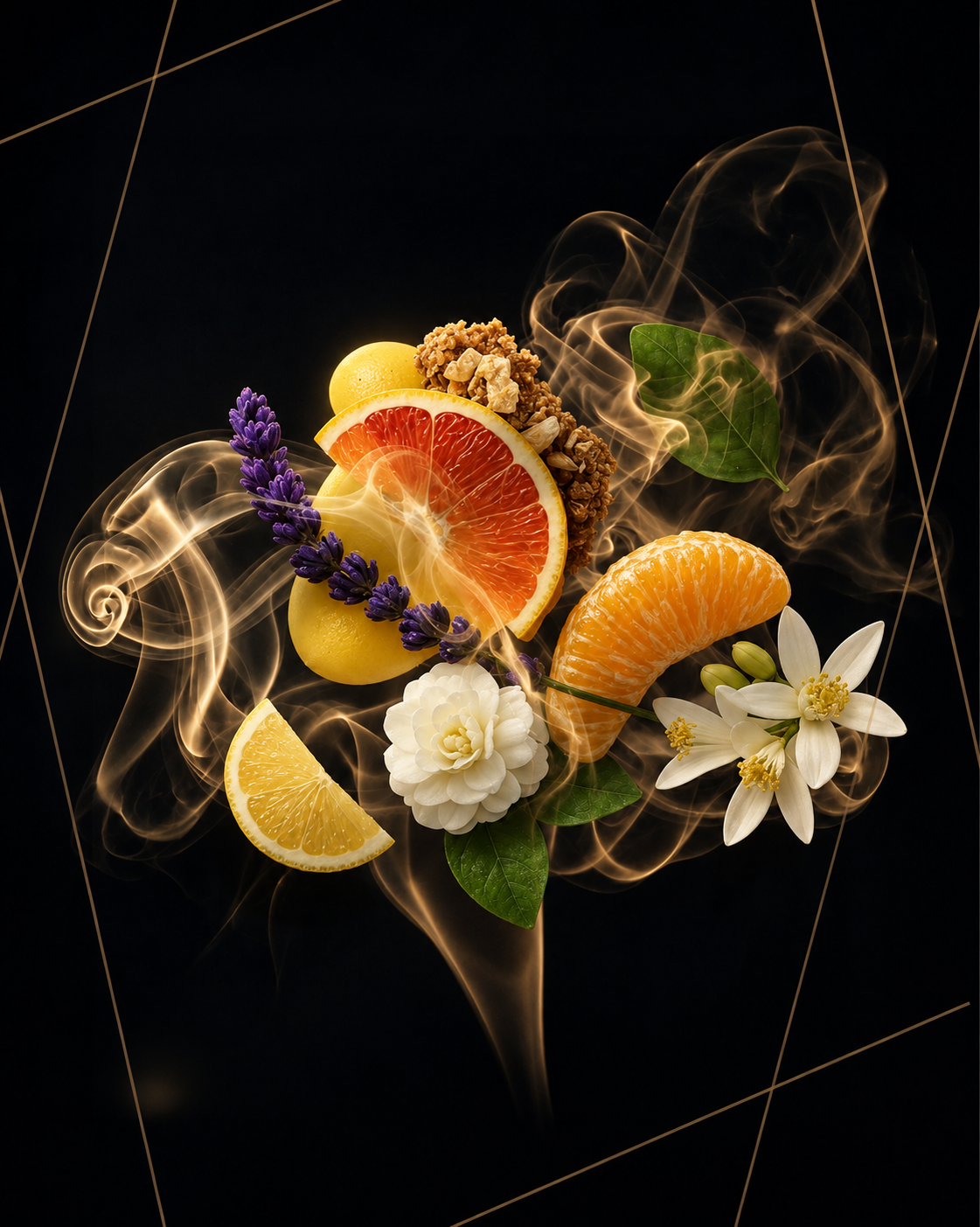 Scent notes of Gulf Stream eau de parfum by AromaMeta — mandarin orange, lime, basil, Sicilian lemon, lavender, rosemary, leather