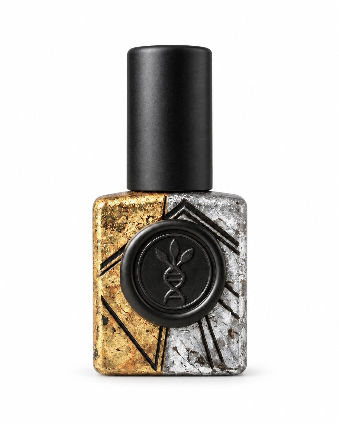 The Scent of Thought eau de parfum by AromaMeta — 10 ml half gold, half silver leaf bottle with black cap